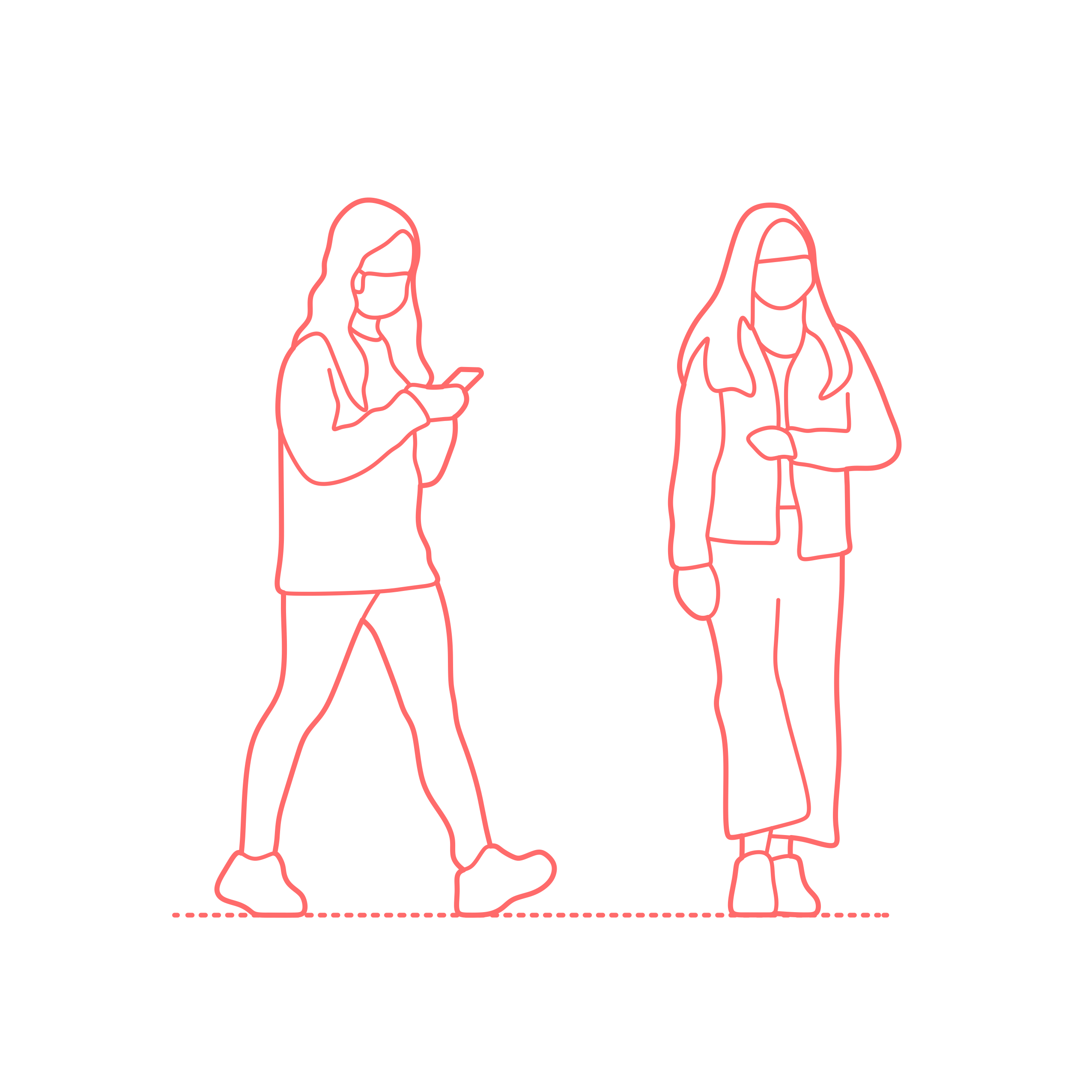 Humans Outbreak Women Protective Masks Walking Svg Line Art Free Vectors